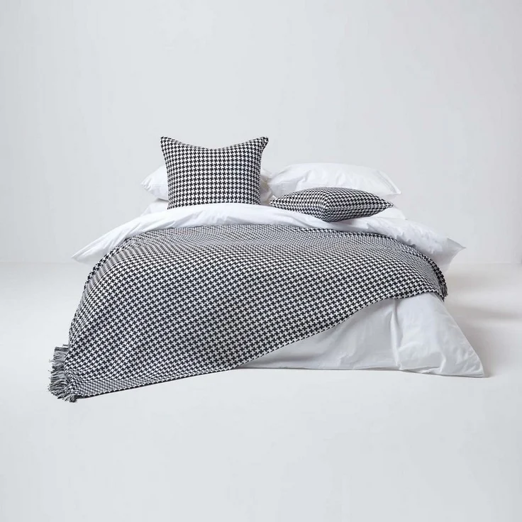 Plaid Sofaüberwurf mit Hahnentrittmuster, schwarz/weiß, 150 x 200 cm, Homescapes – Bild 2