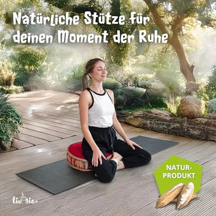 livasia Meditationskissen Zafukissen groß (Deluxe) vegan und handgefertigt, 44x15cm, Kapok – Bild 3