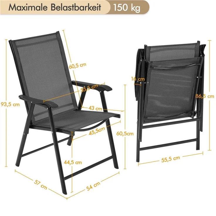 Yaheetech 2er Set Gartenstühle mit Armlehnen, klappbar, bis 150 kg, Metall Schwarz – Bild 3