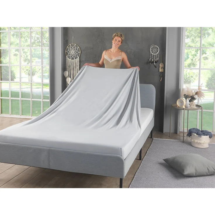 Malika Spannbettlaken aus 100% Baumwolle, 90-100x200, Silber, Jersey Baumwolle, Gummizug: Ja, (1 Stück), Allergikergeeignet, Pflegeleicht und Atmungsaktiv – Bild 1