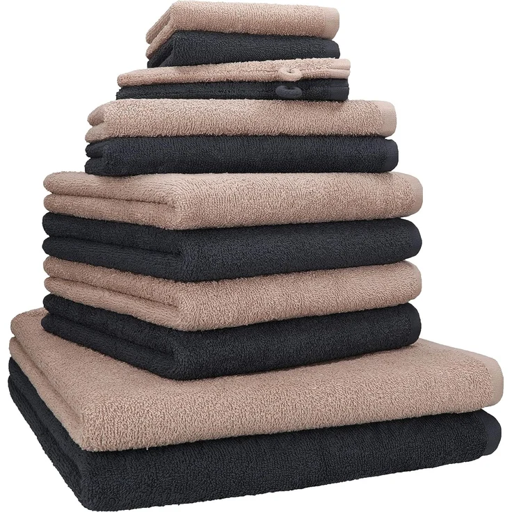 Betz Handtuch Set 12 TLG. Handtuch Set BERLIN Farbe cappuccino/graphit, 100% Baumwolle (12 Teile, 12-St)