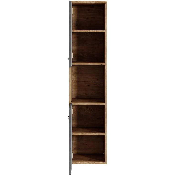 Badplaats Badezimmerschrank Montreal 30 x 30 x 131 cm Kastanien Eiche mit Dunkel Grau - Hoch Badschrank Mit 2 Türen – Bild 4