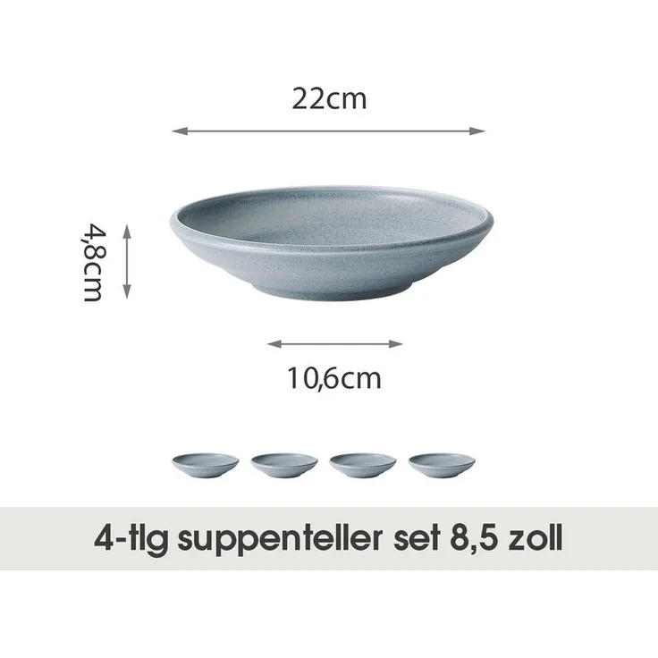 JIWOO Suppenteller 4er Ø22cm, Speiseteller Pastateller Salatteller Dessertteller Plate, (4 St), Keramik Tellerset Weiß mikrowellen- und spülmaschinenfest Ø21,2 cm