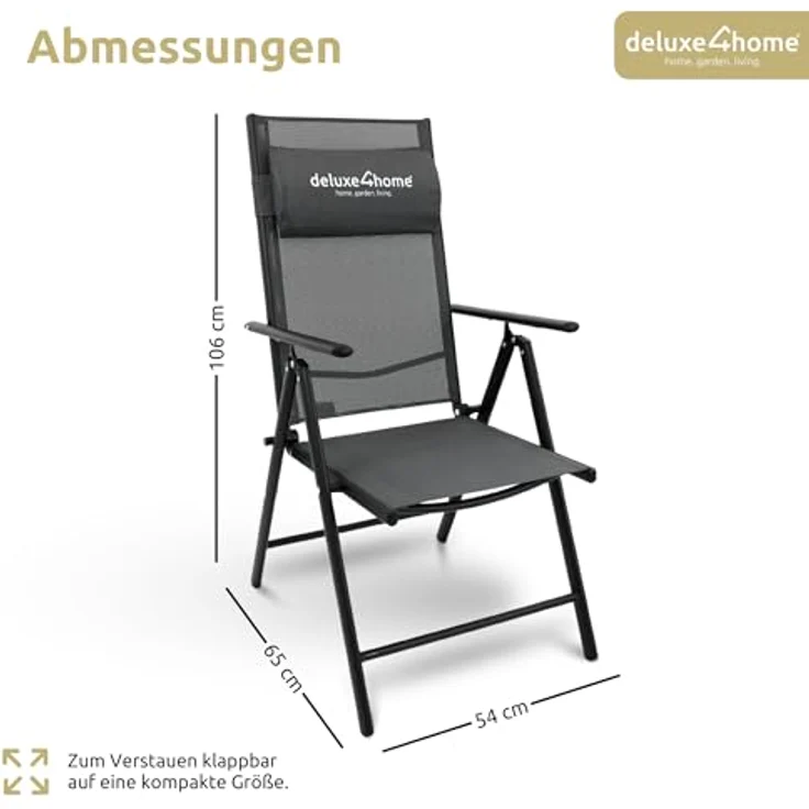 deluxe4home Gartenstuhl Hochlehner aus Metall, Klappbar & 7-stufig verstellbar – Bild 3