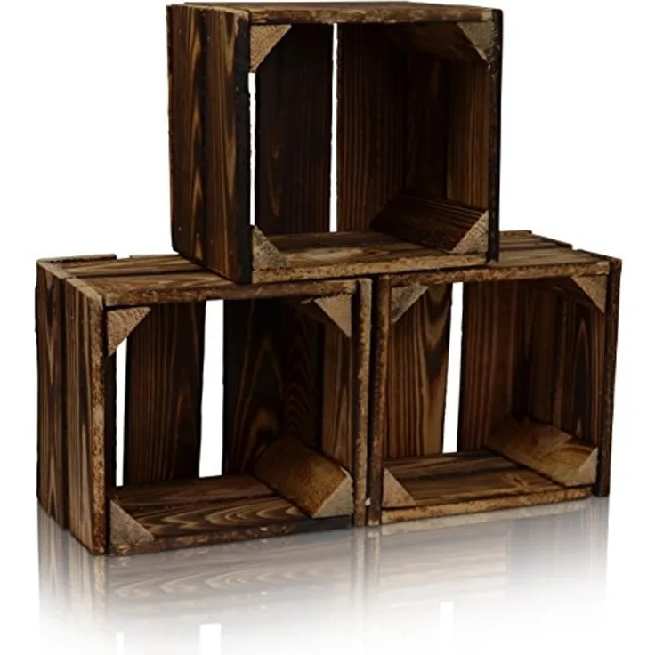 CHICCIE Holzkiste Regale Dunkel Geflammt 22x20x15cm - Kiste Box (3 St)