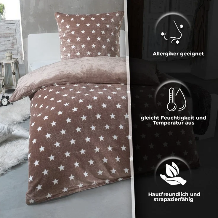 Malika Wendebettwäsche 200x200 + 2x 80x80 cm Cashmere Touch Sterne Bettwäsche, atmungsaktiv, Für Allergiker geeignet, pflegeleicht, angenehm weicher Stoff – Bild 3