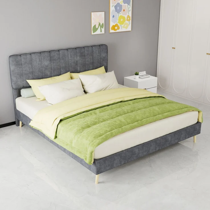 Novelux Modernes Polsterbett 160x200 cm mit weichem Kopfteil – Samtstoff Grau, Massivholz Bettrahmen, Minimalistisches Design ohne Matratze – Bild 10