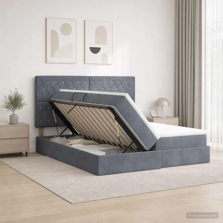 vidaXL Aufbewahrungsbett mit Kopfteil Dunkelgrau 200 x 200 cm Samt 3459820 – Bild 1