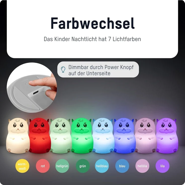 ANSMANN AG LED Nachtlicht Nachtlicht Kinder Silikon aufladbar dimmbar 7 Farben Hamster – Bild 3