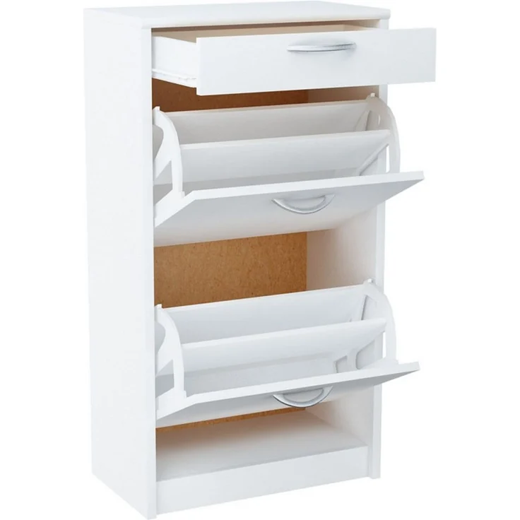 Home Collective Schuhschrank mit 1 Schublade und 2 Klappen, Schuhregal mit 3 Fächern (matte Oberfläche, platzsparende Schuhaufbewahrung) weiche abgerundete Kanten, 50 cm breit, laminierte Platte weiß – Bild 3
