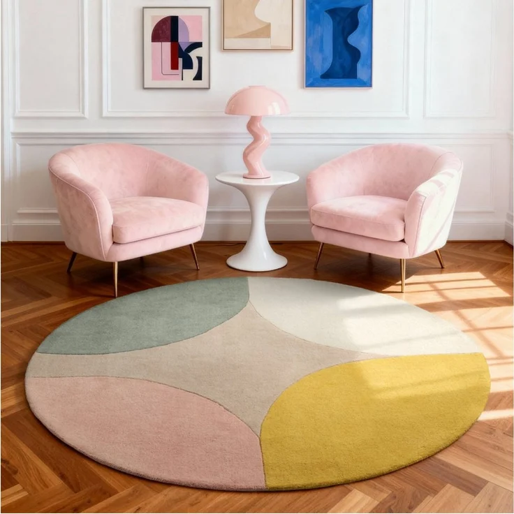 Ted Baker Wollteppich Cecil, rund, Höhe: 17 mm, Wolle, Naturteppich, Handgemacht, Wohnzimmer, Schlafzimmer, bunt – Bild 1