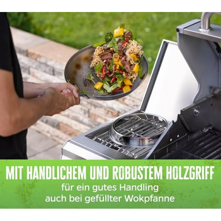 Grillfürst Wok Grillfürst Edelstahl Wok Ø 30 cm mit Wokring für Seitenkocher / Grillrost – Bild 6