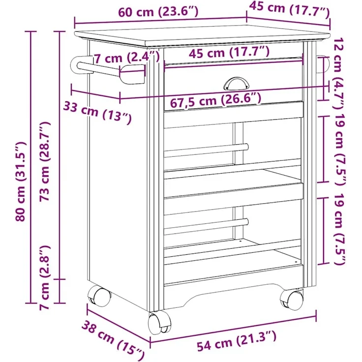 vidaXL Küchenwagen BODO Weiß 67,5x45x80 cm 4016878 – Bild 8