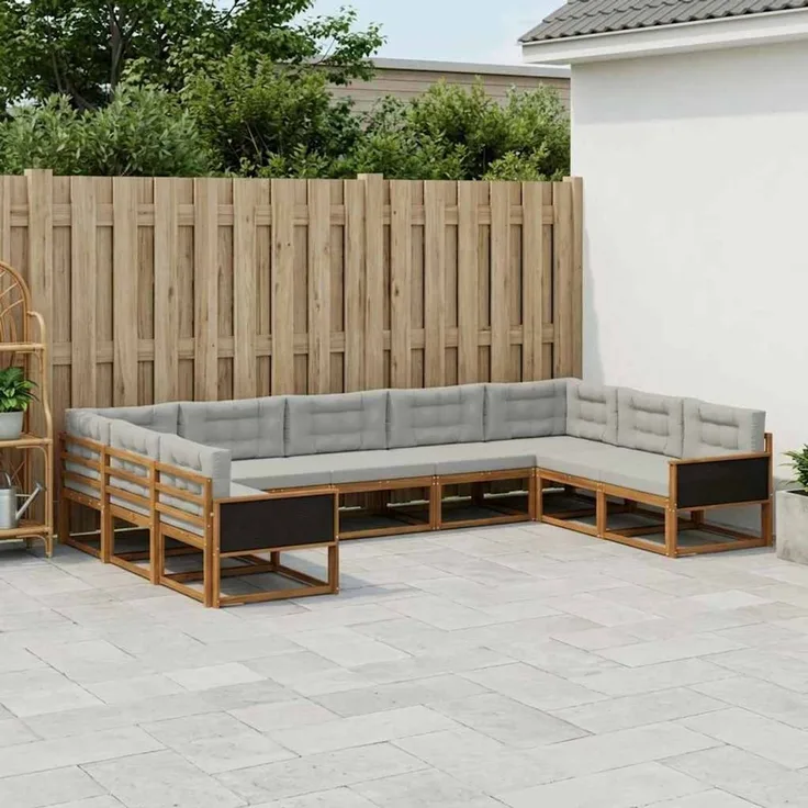 vidaXL Outdoor-Sofagarnitur 9 stk. 9-Sitzer Natur und Hellgrau 3382874