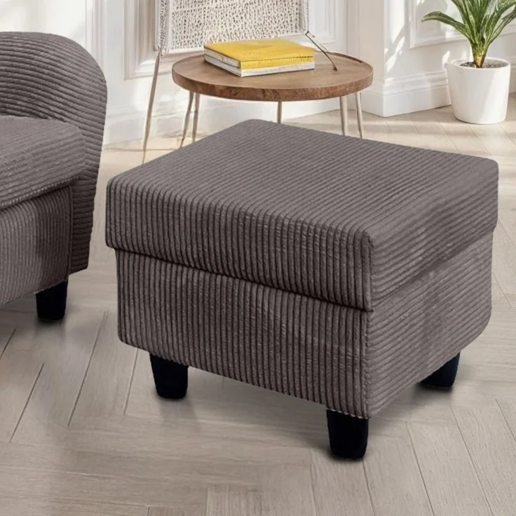 Ohrensessel mit Hocker Landhausstil Polster-TV-Lesesessel mit Cordstoff in Grau – Bild 4