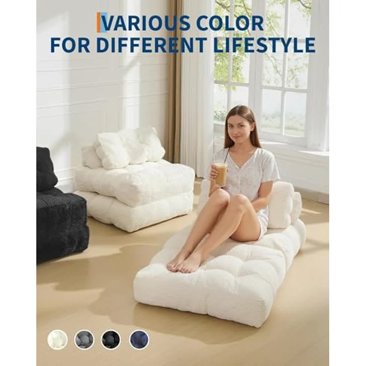 GarveeHome 3-in-1 Faltbares Schlafsofa für Wohnzimmer – Bequemer Bodensessel als Einzelbett, umwandelbarer Lounger mit Rückenlehne & Kissen, platzsparend, ideal als Gästebett oder Relaxsessel – Bild 8