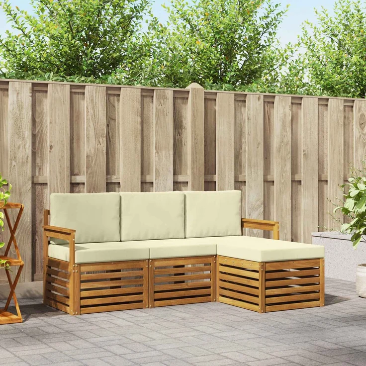 vidaXL Outdoor-Sofagarnitur 4 stk. 4-Sitzer Natur und Creme 3374595 – Bild 1