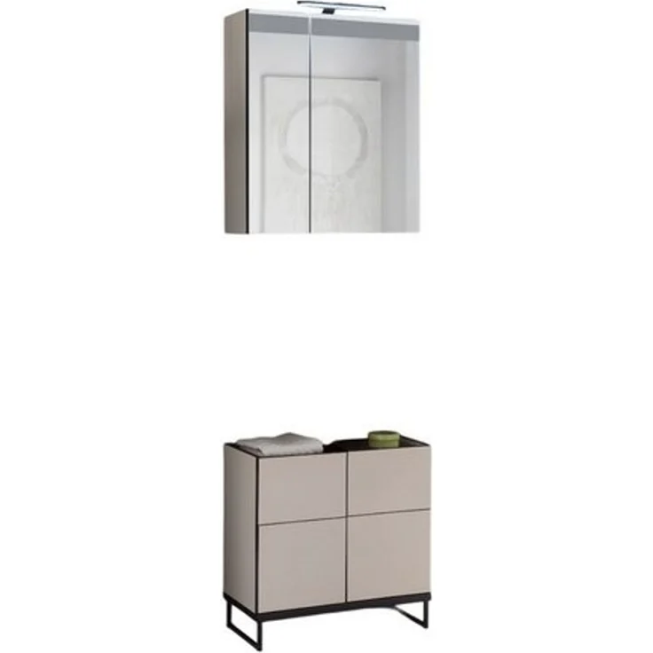 moebel-dich-auf Badmöbel-Set VENEZIA, (inklusive LED-Beleuchtung, kaschmir Spiegelschrank WBU optional mit Hoch-/Highboard), Metall Füße – Bild 4