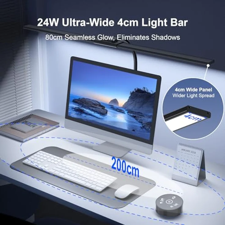 YICAIZI Schreibtischlampe LED Dimmbar - 1500LM 24W Klemmbar Büroschreibtischlampe mit Fernbedienung, 80CM Schwanenhals Schreibtisch Lampe USB-Ladeanschluss, für Büro & Zuhause, Schwarz – Bild 4