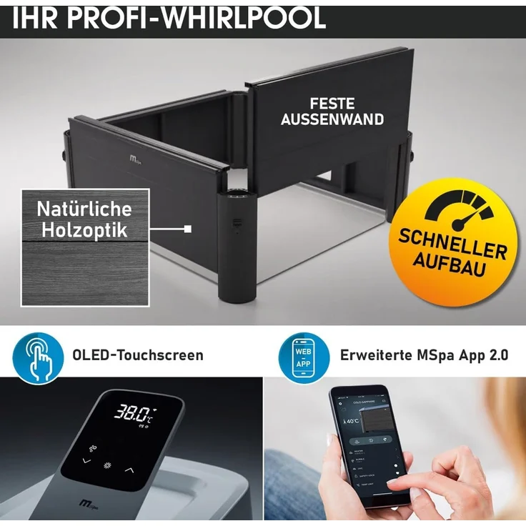 BRAST Whirlpool MSpa Oslo, Sapphire & Amber mit Fester Außenwand, (160x160x65cm, 3 Modelle, LED-Beleuchtung, 6 Personen), Ganzjähriger Einsatz Winterfest – Bild 3