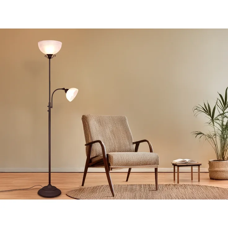 'Country' Großer Deckenfluter im Landhausstil mit Leselampe, Metall rost / weiß, Höhe: 184cm