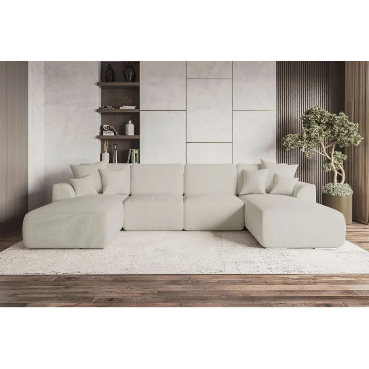 99rooms Wohnlandschaft Gusto, Sofa, U-Form, mit Schlaffunktion, mit abnehmbaren Kissen, Bezug - Cord POSO – Bild 1