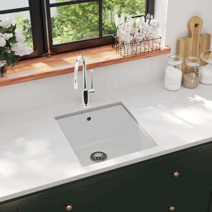 Küchenspüle | Granitspüle Einzelbecken Weiß SH856