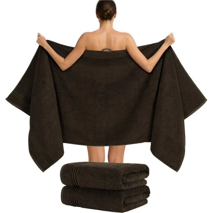 Hammetex 2er Set Extra Große Badetücher – 80x200 cm Saunatücher, 500 GSM, 100% Baumwolle – Weich & Saugfähig – Luxuriöse Große Spa-Handtücher, Braun – Bild 2