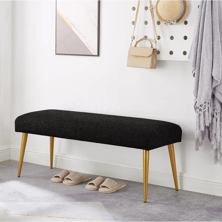 Ball & Cast gepolstert schwarz Eingang Bank für Schlafzimmer, Ende des Bettes Bank Ottoman Hocker mit gepolstertem Sitz & Metallbeine, schwarz – Bild 6