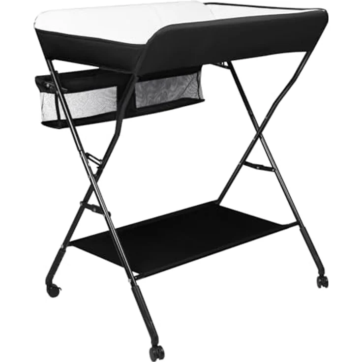 Wickeltisch - höhenverstellbare Wickelkommode für Unterwegs, hochwertige Stoffqualität, Klappwickeltisch mit Rollen und Stauraum, Reisewickelkommode Mit Rollen-86 * 62 * 96 cm-schwarz – Bild 9