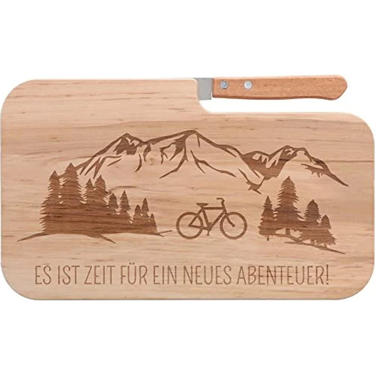 Spruchreif® Schneidebrett Brotzeitbrett mit Messer, Gravur Holzbrett, Geschenk für Radfahrer – Bild 2
