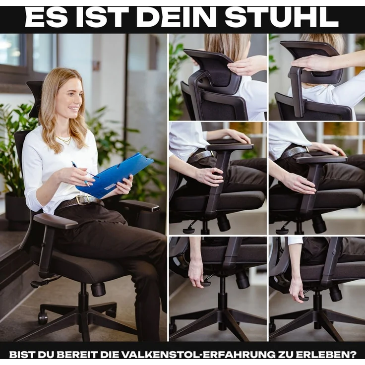 VALKENSTOL M3 KOMFORT Bürostuhl ergonomisch - 5 Jahre Garantie - Schreibtischstuhl tiefenverstellbare Sitzfläche - Armlehnen - extra bequem – Bild 4