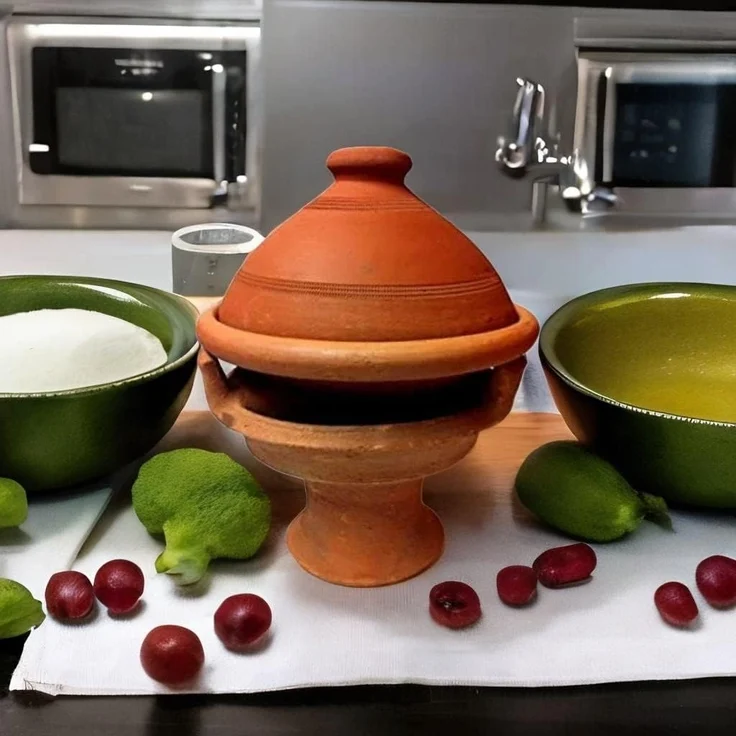 Marrakesch Orient & Mediterran Interior Dampfgartopf Marokkanische Tajine Tuareg - 25cm, inkl Stövchen, Lehm (1-tlg), Handarbeit – Bild 6