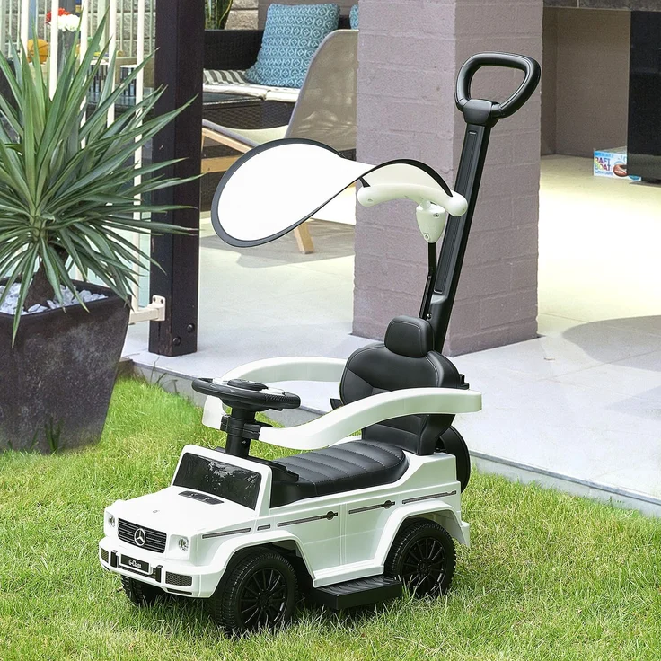 Schiebewagen für Kinder von 12 bis 36 Monaten mit Mercedes-Lizenz, Verdeck und Schiebegriff, 85,5 x 40,5 x 95 cm, Weiß – Bild 3