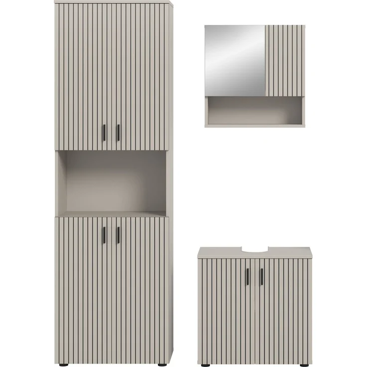 xonox. home – Badkombination Mone 135 x 192 x 30 cm in Kaschmir Nachbildung – 3-teiliges Set mit Badschrank, Waschbeckenunterschrank & Spiegelschrank – funktional & vielseitig kombinierbar – Bild 2