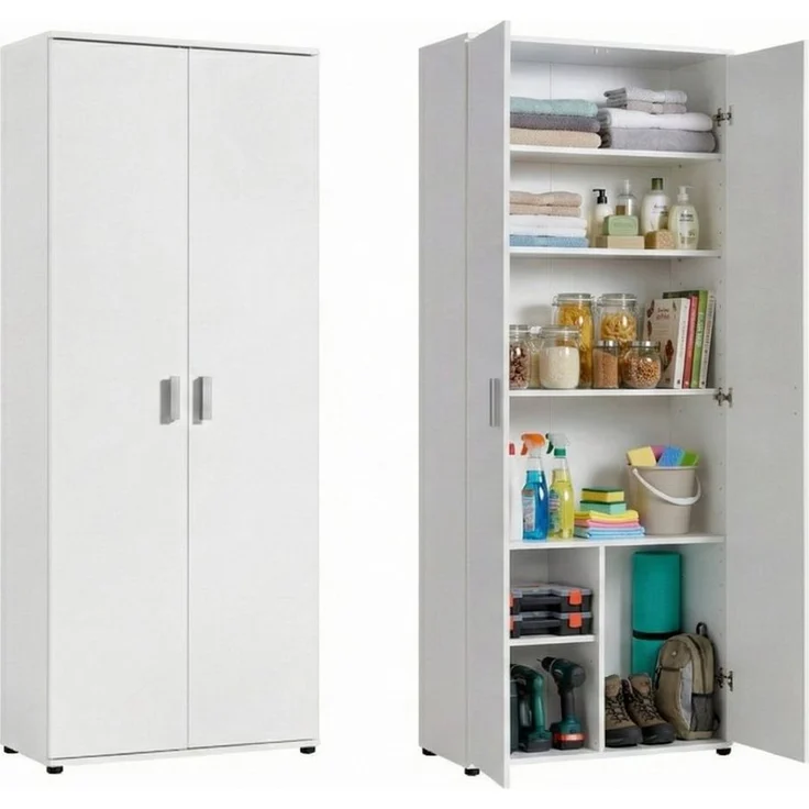 Home Collective Mehrzweckschrank 75 cm breit mit Einlegeböden 75 x 35 x 184 cm (BxTxH) Weiß mit 2 Türen & 6 Einlegeböden – Bild 5