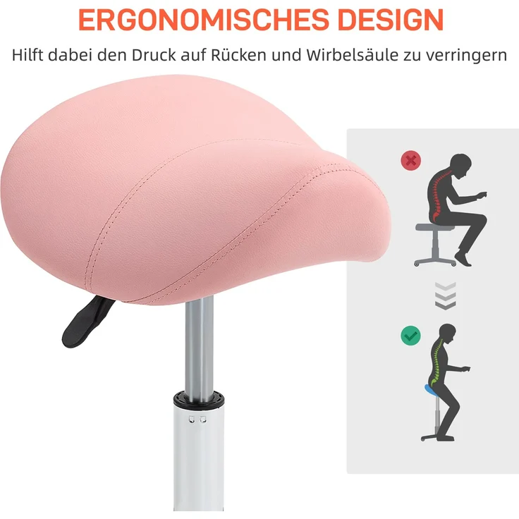 HOMCOM Rollhocker, PU, Metall, Rosa, 52L x 53B x 49-61H cm – Bild 7