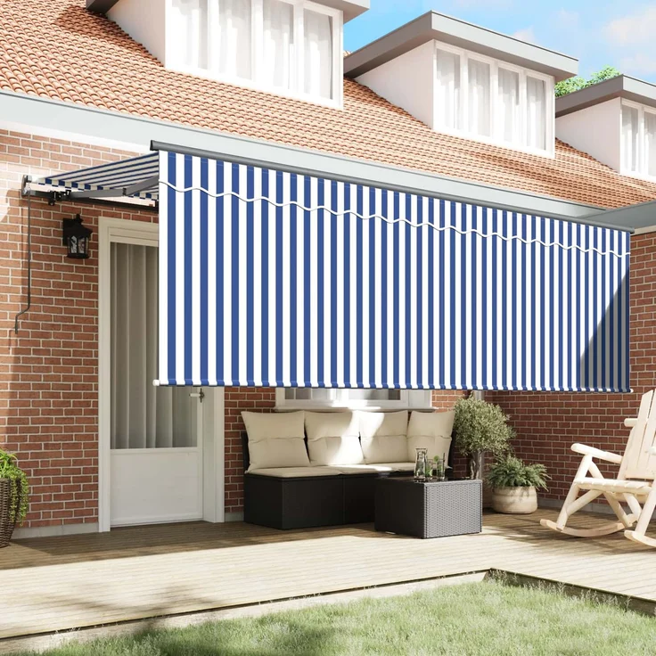 Einziehbare Markise, Sonnenmarkise Gestreift Blau 350x200 cm Stoff – Bild 3