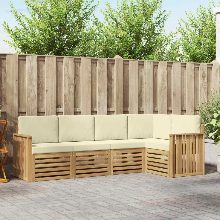vidaXL Outdoor-Sofagarnitur 5 stk. 5-Sitzer Weiß und Creme Polyester 3391830 – Bild 1