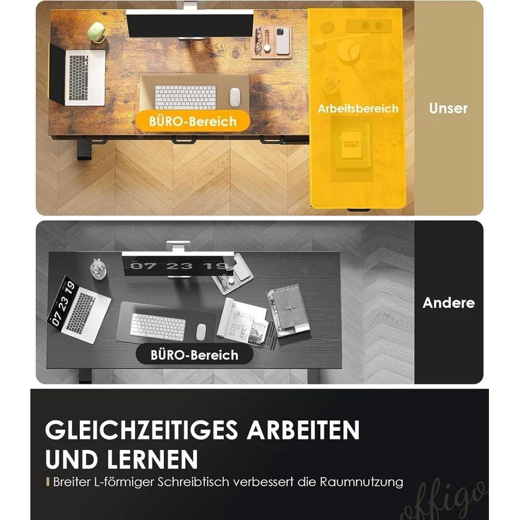 Eckschreibtisch Höhenverstellbar Elektrisch L Form 140 x 80 cm Braun – Bild 8