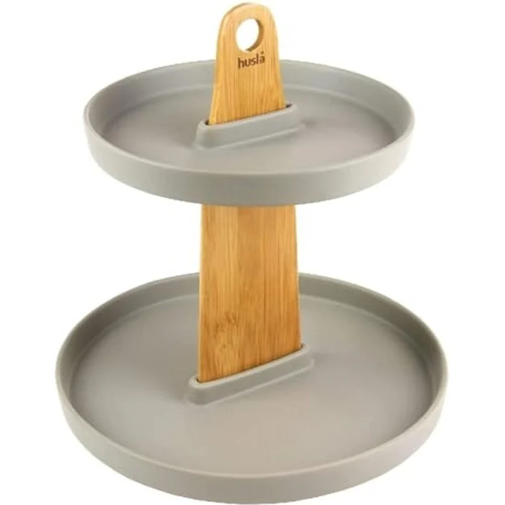 Husla Husla zweistöckige Platte, Keramik und Holz 8380 – Bild 1