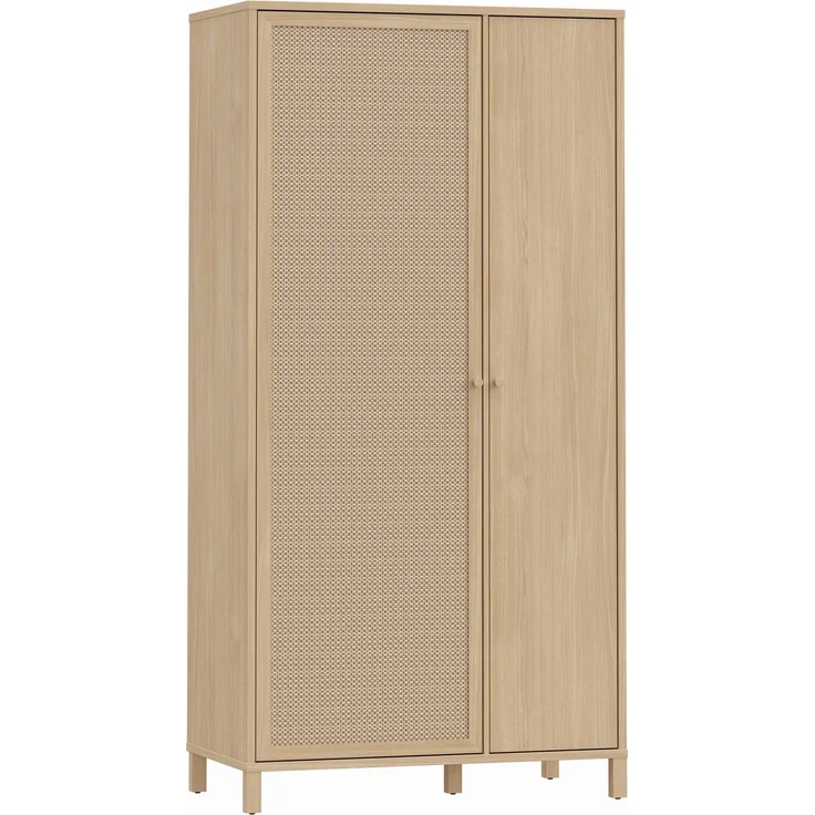 Forte SKELBIT Kleiderschrank 100, schmaler Schrank, 2-türig, Flur, Jugendzimmer, Schlafzimmer, Holzwerkstoff, Elegancia Eiche Holzdekor|Technorattan, 101,3 cm breit x 200,9 cm hoch x 52,9 cm tief – Bild 2