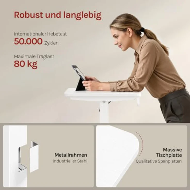 Woltu Höhenverstellbarer Computertisch, Elektrisches Stehpult mit Memory-Funktion und Kollisionsschutz, Weiß – Bild 6