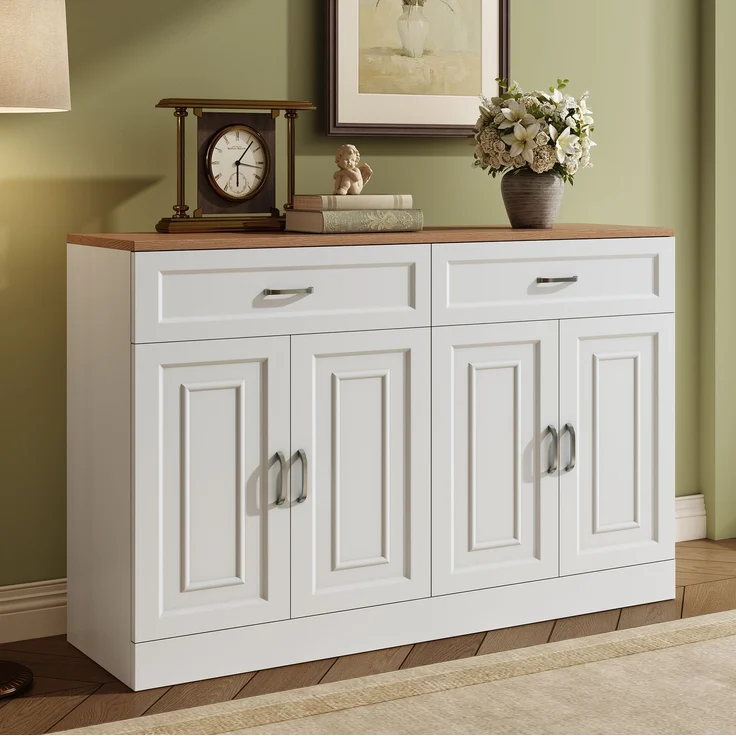 DESVIAE Sideboard mit 4 Türen und 2 Schubladen 120x80,5x35 cm Spanplatte Weiß – Bild 4