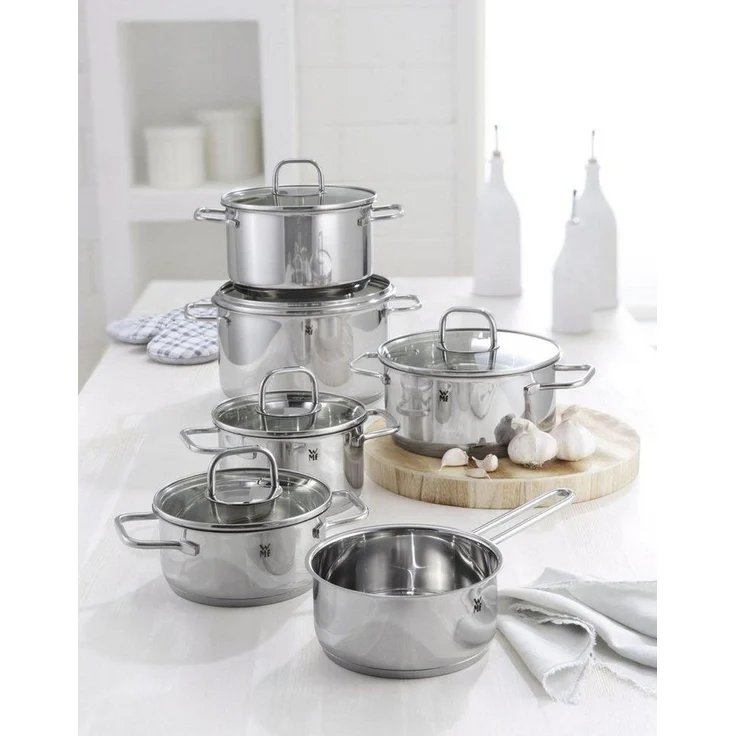 WMF Topf-Set Inspiration, Cromargan® Edelstahl Rostfrei 18/10 (Set, 11-tlg, 1 Bratentopf Ø 16/20cm, 1 Fleischtopf Ø 16/20/24cm, 1 Stieltopf Ø 16cm), Induktion – Bild 1
