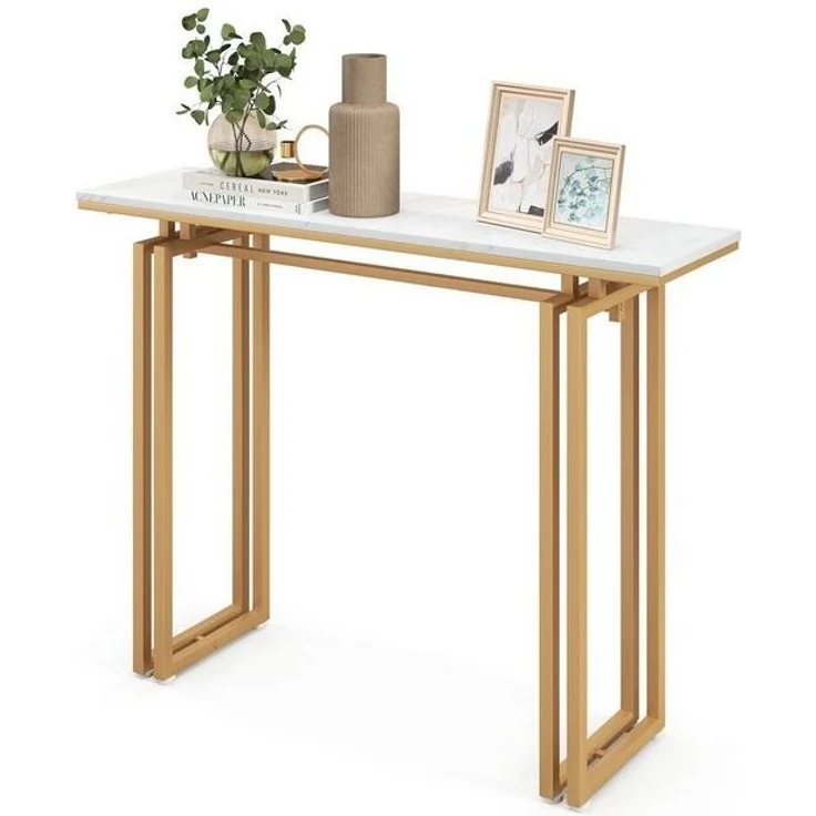 COSTWAY Konsolentisch, Mamor, schmal, Metallrahmen, 110x30x81cm, gold – Bild 4