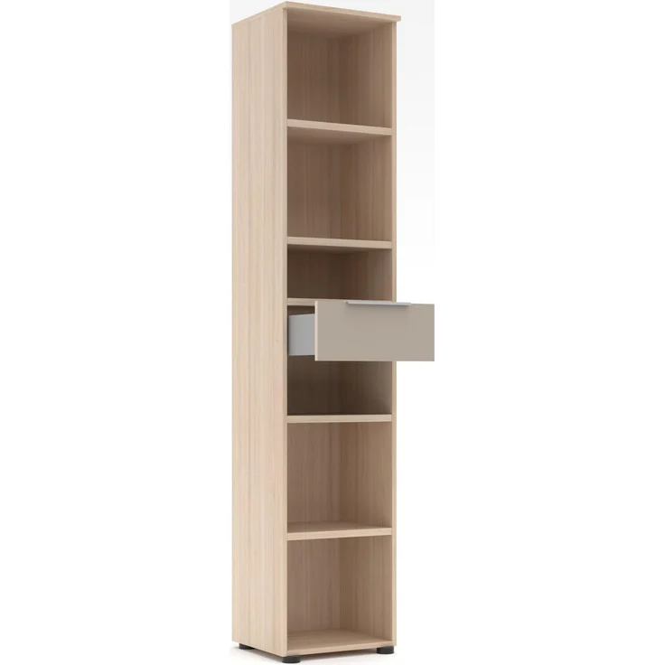 Schmales Büroregal SANTORIN Riva Eiche 6 Fächer & Schubkasten – Bild 2