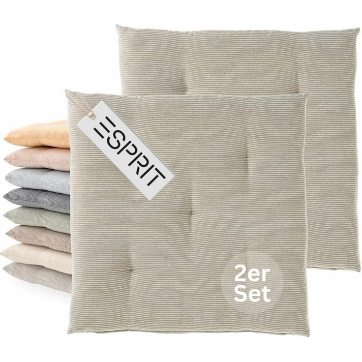 Esprit Stuhlkissen NEEDLESTRIPE Sitzkissen, 40 x 40 cm - 2er Set in Braun – Bild 1
