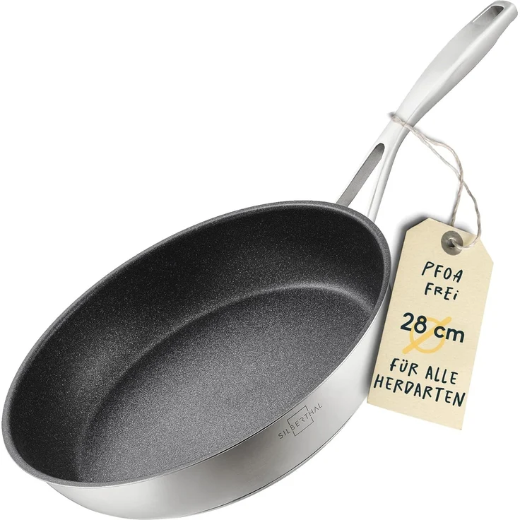SILBERTHAL Bratpfanne Induktion 28 cm - Beschichtete Pfanne - Edelstahl - Für alle Herdarten und Ofenfest