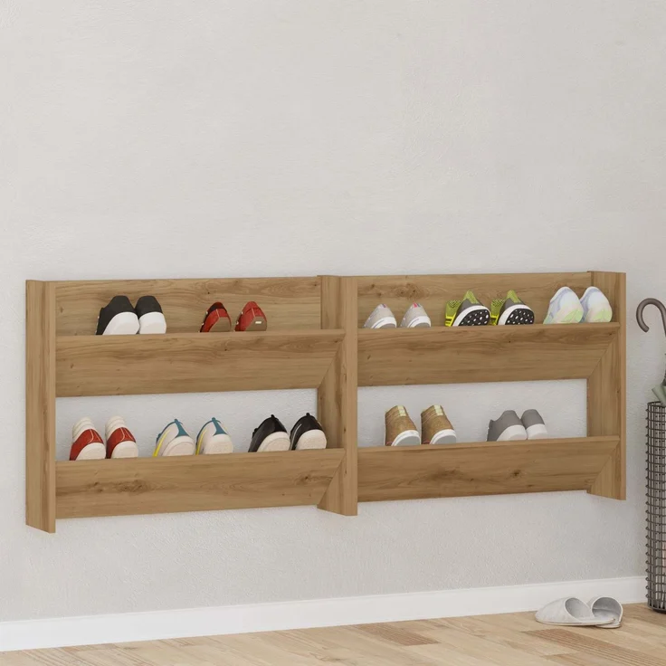 2er-Set Schuhschränke, Schuhkipper modern Artisan-Eiche 85 x 18 x 90 cm Holzwerkstoff – Bild 4